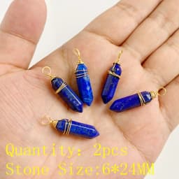2PCS Natural Blue Lapis Lazuli Stone Gem Pendant Connector Charm For DIY Woman Men Jewelry Making Accessory Wholesale