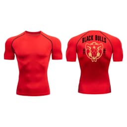 Black Bull Print Compression Shirts for Men Athletic Quick Dry Baselayers Undershirt Gym Workout Running Rash Guard Tshirt Tops