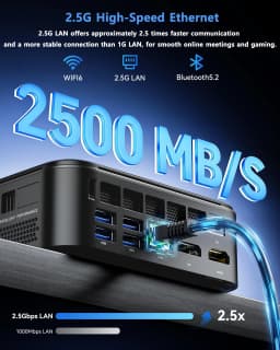 NIPOGI Mini PC with AMD Ryzen 7 7735HS 16GB LPDDR5 512GB M.2 SSD Mini Gaming PC with USB Type-C Supports Triple 4K Display