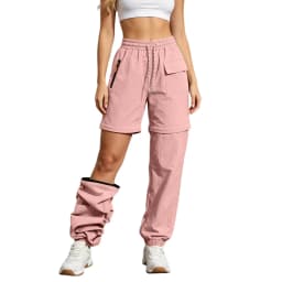 Women Elastic Waist Drawstring Zip Off Pants With Pockets Convertible Quick Dry Detachable Hiking Trousers Athletic Cargo Pants