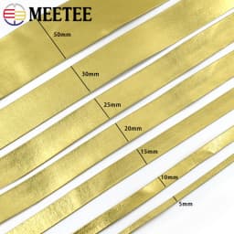 Meetee 5M 5-30mm Synthetic PU Leather Ribbon Trim in Gold Silver Rosegold Colors for Bag Clothing Jewelry Bows DIY Craft Decor