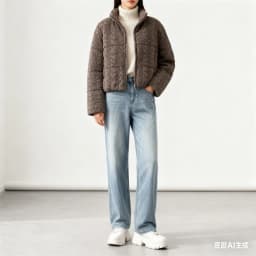 Women's Knitted Texture Stand Collar Zip Cropped Jacket Winter Warm Loose Casual Coat (Brown/Black/White)
