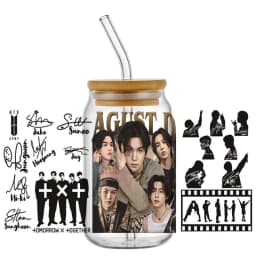 Korean Popular Music Group UV DTF Bottle Stickers Glasses Cup Transfer Stickers DIY Stationery Computer Waterproof Sticker