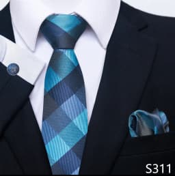 Brand Classic 8 cm Grey Plaid Tie Pocket Squares Cufflinks Set Wedding Present Necktie Clothing Accessories Fit Business