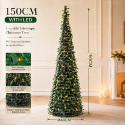 Foldable Artificial Christmas Tree 150cm/180cm with LED Lights Integrated Christmas Tree Family Christmas Party Scene Decoration