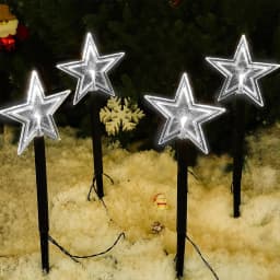 4Pcs Christmas Atmosphere Solar Path Light Pattern Outdoor Waterproof Landscape Lamp Perfect For Home Garden Patio Pool Decor