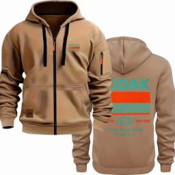 Kodak Retro Pattern Printed Men's Zipper Multi Pocket Hoodie Casual Long Sleeve Zipper Sportswear Retro Hoodie with Pocket