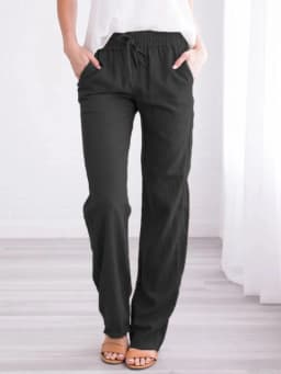 Spring and summer new solid color cotton and linen drawstring loose casual wide leg pants