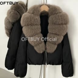 OFTBUY 90% White Duck Down Coat Luxury Winter Puffer Jacket Women Female Real Natural Fox Raccoon Fur Thick Warm Parkas