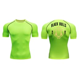 Black Bull Print Compression Shirts for Men Athletic Quick Dry Baselayers Undershirt Gym Workout Running Rash Guard Tshirt Tops