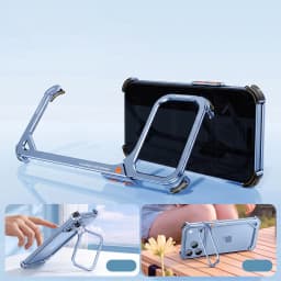 Eary 9-Shaped Phone Case for iPhone 18 17 Pro Max for Magsafe With 90° Lens Holder Stand Metal Frameless Bumper Anti-Drop Shells