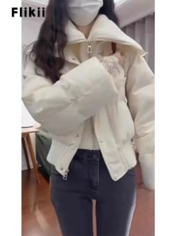 Women Casual Basics Long Sleeve Single Breasted Parkas Chic Short Outerwear Jacket Warm Patchwork Zipper Thick Knitted Coat
