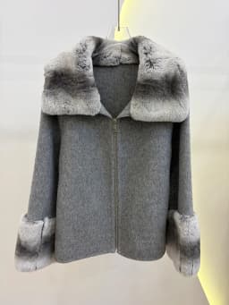 2026 Winter Women's Real Natural Rex Rabbit Fur Collar Coat Wool Cashmere Jacket Luxury Warm Thick Female Coat