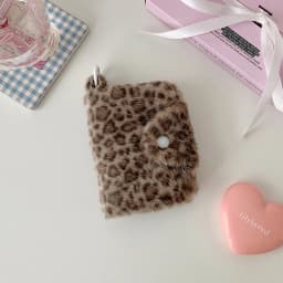 Girl Plush Leopard Pattern Card Bag Zipper Coin Purse High Beauty Bag Pendant Small Wallet Student Meal Card Holder Id Holder
