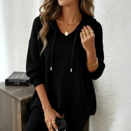 Women's New V Neck Henley Hooded Pullover Sweatshirt Drawstring Long Sleeve Loose Fit Trendy Casual Office Daily Wear Hoodie Top