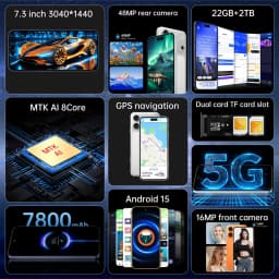 K-Touch iFone 18 Pro Maxi Mobile Phones Smartphone Face Unlocked Android 7.3 Inch 16+48MP 5G Dual Card Dual Standby 7800mAh Global Version Cell Phone For Men Women