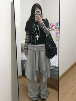 ReddaChic Wrappd Gray Sweatpants Lounge Elastic Waist Wide Leg Irregular Skirt Layering Trousers Grunge Korean Women Clothes