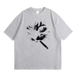 Funny Meme Smoking Cat Face Graphic T-shirts Men Women Casual Cotton Vintage T Shirts Men's Oversized T-shirts Cats Lovers Gifts