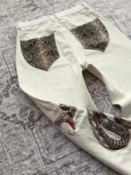 Streetwear Retro Snake Jeans Boa Embroidery Graphic Python Print Pocket Denim Pants Y2K Trend Unisex Baggy Straight Leg Pants