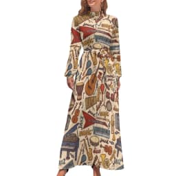 White Music Notes Dress Note Worthy Print Sexy Maxi Dress Aesthetic Bohemia Long Dresses High Waist Pattern Clothing