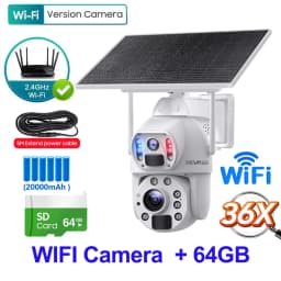 SHIWOJIA 36X ZOOM 12MP 4G SIM Solar Camera Outdoor 360° Wireless WIFI Battery Security Cameras with Solar Panel PIR Night Vision