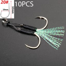 10 Pairs Cast Jig Assist Hook High Carbon Steel Angle Barbed Thread Feather Fishing Tackle Slow Jigging Tool Pesca Lure Fishhook