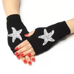 1 Pair Rhinestone Fingerless Gloves CUte Cartoon Animals Pattern Women Men Black Knitted Half Finger Gothic Warm Winter Mittens