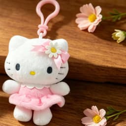 Genuine Licensed Sanrio Plush Keychain, Floral Hello Kitty & Cinnamoroll Soft Fluffy Doll Charms, Cute Bag Pendant, Perfect Gift