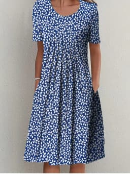 2024 New Spring And Summer Women's Elegant Large Skirt Round Neck Printed Short-sleeved Dress