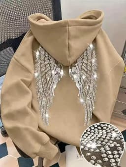 Leisure Spring and Autumn Sweater Wing Print and Hot Rhinestone Two Styles Women's Long-sleeved Pullover Hoodie