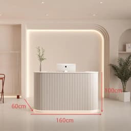 Modern Curved Reception Desk with LED Light Beige Wave Front Desk for Beauty Salon Nail Shop Spa Commercial Furniture