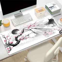 XXL Large Desk Mat Japanese Style Gaming Mouse Pad Pink Sakura Mousepads Black White Torii Art Mouse Mats Rugs for Laptop Gamer