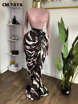 CM.YAYA Women Tie Dye Print Mesh Patchwork Ruched Bodycon Maxi Long Dress 2026 Spring Evening Education Vacation Prom Dresses