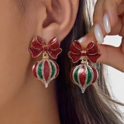 New Design Asymmetrical Snowflake Dangle Earring for Women Red Green Christmas Ball Bell Candy Cane Long Earring Holiday Jewelry