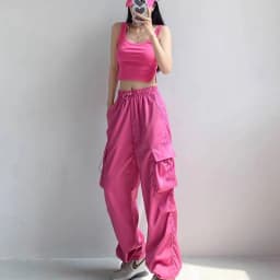 Chic Matching Loose Women's Wide Leg Pants Elastic Waist Drawstring Patchwork Straight Leg Pant Casual Streetwear New Sportswear