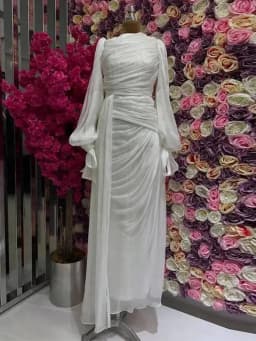 LGRQ 2026 New Spring And Autumn Round Neck Pleated Fold Floor Length Party Dress Lantern Sleeves High Waist Vestido