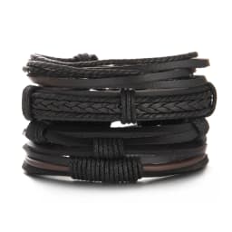 4Pcs/Set Braided Wrap Leather Bracelet for Men Women Vintage Yin Yang Infinity Wood Beads Charm Bracelets Male Wristband Jewelry