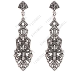 1920s Art Deco Antique Vintage Flapper Style Jet Black Rhinestone Extra Long Dangle Earrings Pearl Earrings Jewelry for Women
