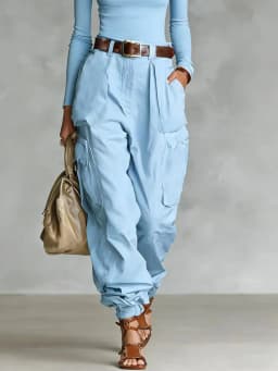 Vintage Casual Loose Multi Pocket Work Pants Vacation Solid Color Sports Pants Women Temperament with Ankle Cuffs Sweatshirt