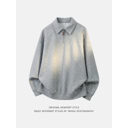 TFETTERS Eu Size 2026 Men Half Zip Collared Sweatshirt Autumn Heather Gray Pullover Loose Fit Casual Daily Long Sleeve Sweat Top