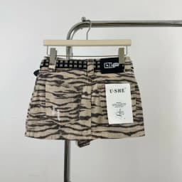 Summer New High Street Zebra Pattern Denim Short Skirt with Holes A-shaped Skirt
