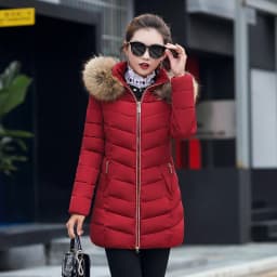 Winter Thickened Cotton Jacket Women's Mid-Length Large Fur Collar Korean Style Slim Fit Coat Large Size Outerwear