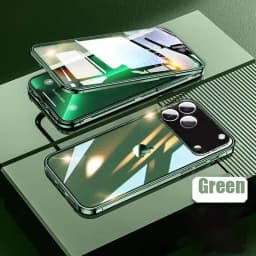 OUIO 360 ° Full Protection Metal Magnetic Double-Sided Glass Snap Lock Phone Case For IPhone 17 Pro Max 17 Air Pro Bumper Cover