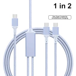 2 in 1 USB C to Dual Type C PD Fast Charging Data Cable,Multi Functional Braided Cord for iPhone 17/17Pro/16 Max Series,Samsung