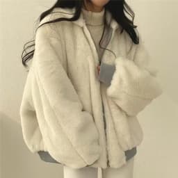 Korean Version Thickened Reversible Wear Lamb Wool Padded Jacket,Autumn and Winter Solid Color Zip-up Hooded Padded Jacket Women