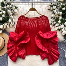Chic Blouses for Women's Temperament Lady Tops Ruffles Gauze Loose Shirts 2025 Blusas Mujer De Moda Folds Korean Summer Blouse