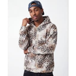 2026 Autumn New American Leopard Print Zip Up Hoodie for Men Y2K Retro Hip-hop High Street Men's Hooded Jacket Streetwear