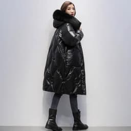 New Oversized Womens Down Cotton Jacket Winter Warm Jackets Coat Long Hooded Fur Collar Parka Overcoat Female Cold Jackets Black