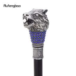Golden Blue Wolf Head Decorative Stick Parties Decorative Cane for Halloween for Cosplay and Parties Cane 93cm