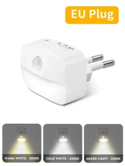 Motion Sensor LED Night Light 3 Color Temperature Plug in PIR Human Induction Lamp Bedroom WC Hallway Stair Emergency Lamp
